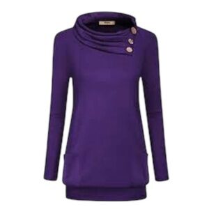 Miusey Purple Cowl Neck Raglan Long Sleeve Tunic Sweatshirt with Pockets Medium